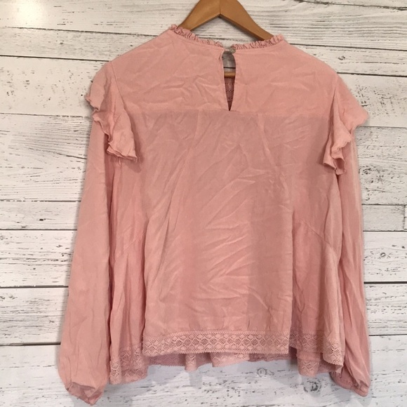 Grace + Karma ruffle crochet babydoll bohemian shirt size L loose fit pink - Picture 6 of 11